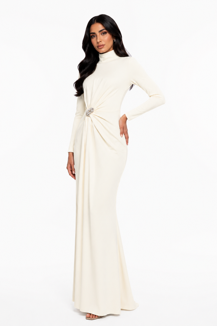 Crystal Brooch Draped Maxi Dress - Dilsa