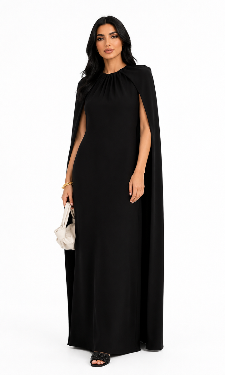 Gathered Cape Maxi Dress - Nosle