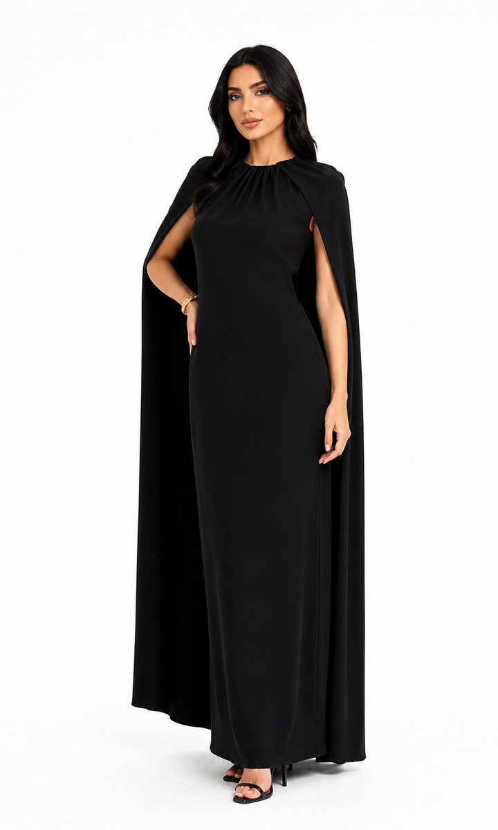 Gathered Cape Maxi Dress - Nosle