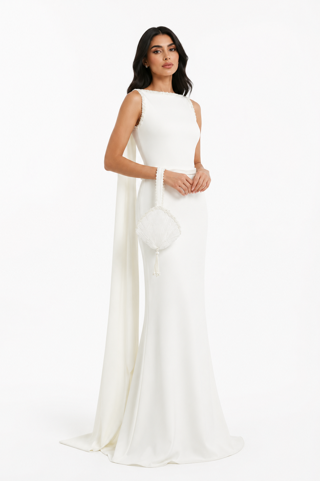 Crystal Strap Cape Maxi Dress - Garnet