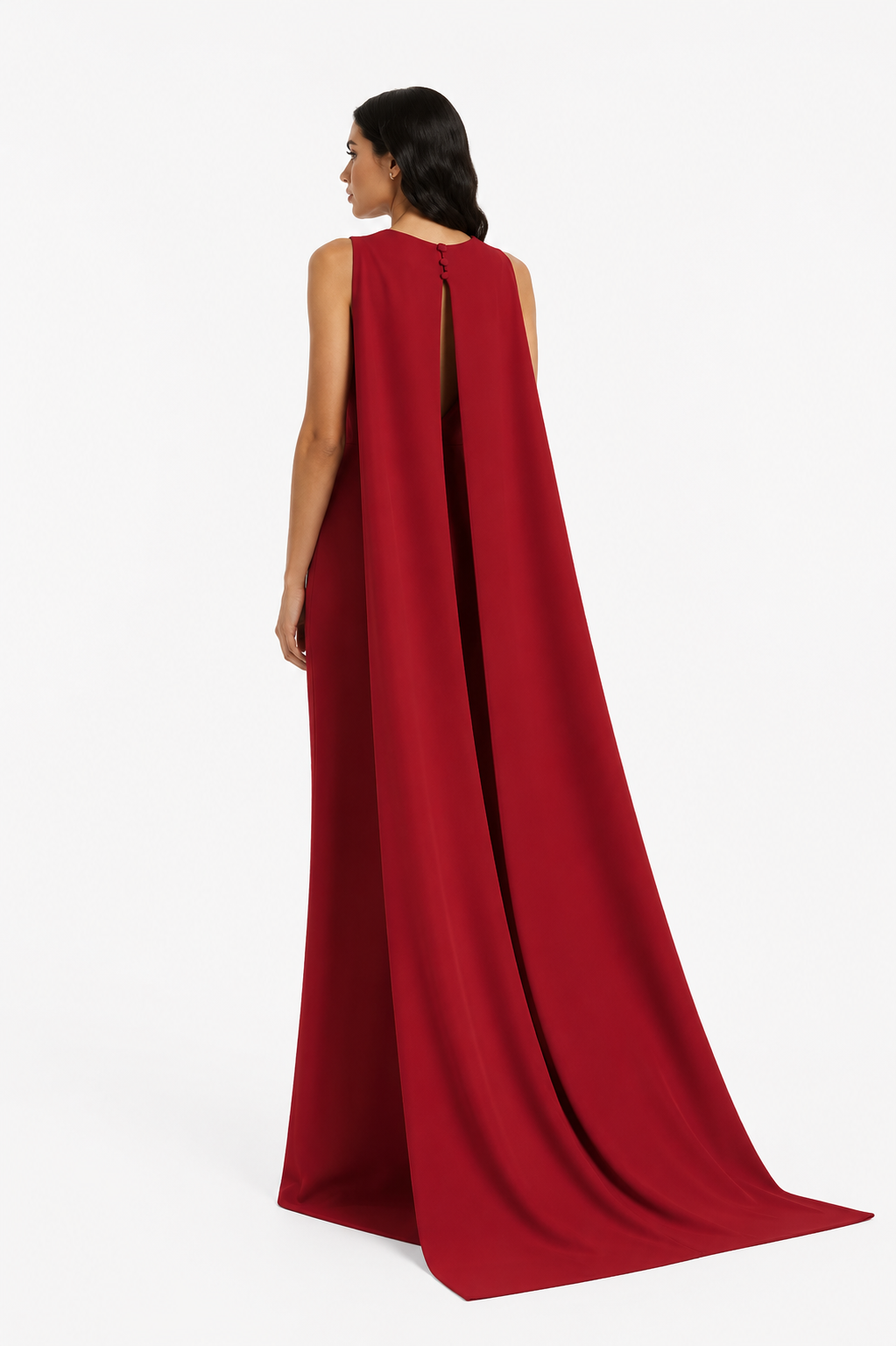 Crystal Strap Cape Maxi Dress - Garnet