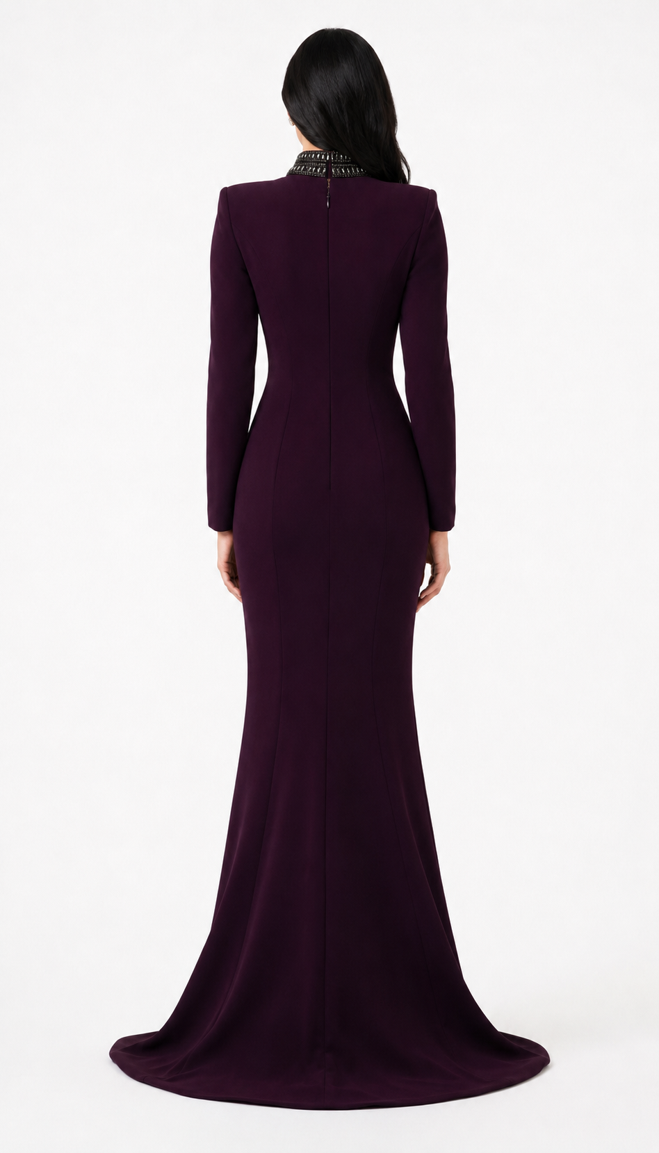 Crystal Trim Keyhole Mermaid Maxi Dress - Bordeaux