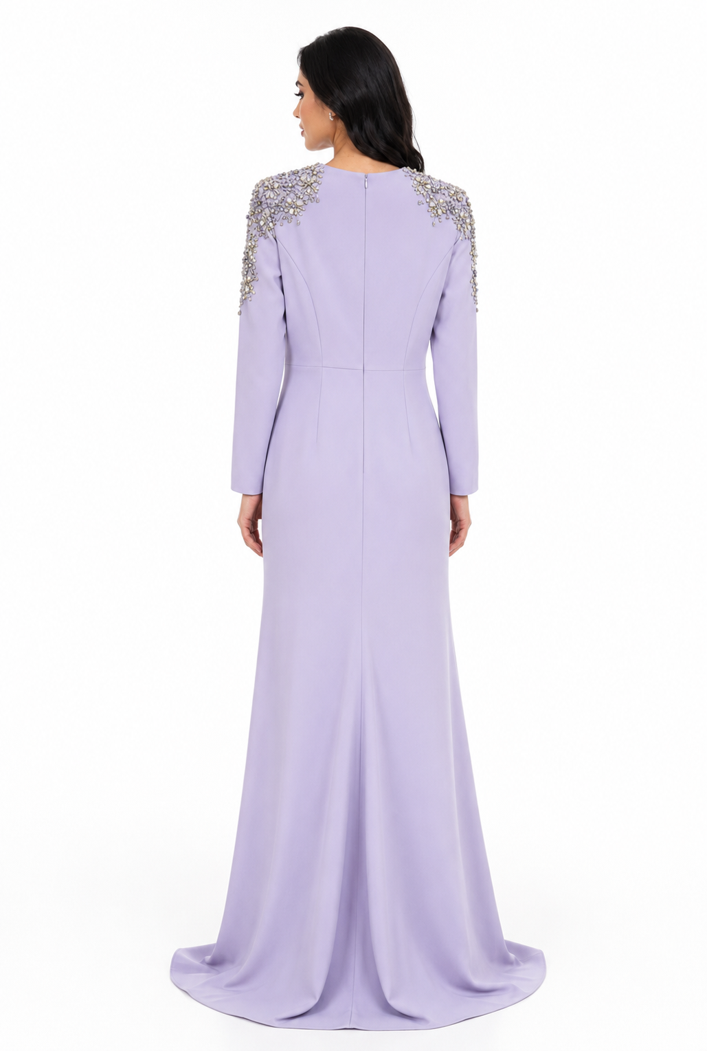 Crystal Embellished Shoulder Mermaid Maxi Dress - Amethyst