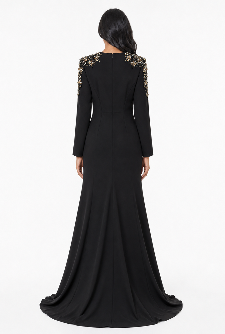 Crystal Embellished Shoulder Mermaid Maxi Dress - Amethyst