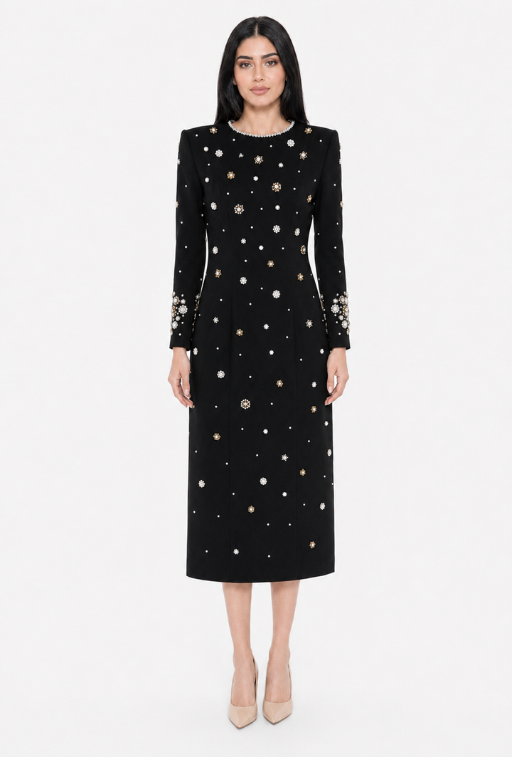 Crystal Embellished Midi Dress - Jilra