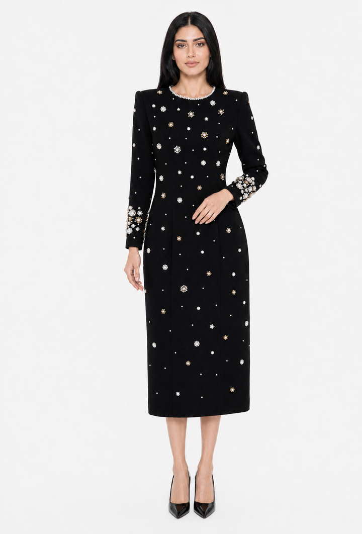 Crystal Embellished Midi Dress - Jilra
