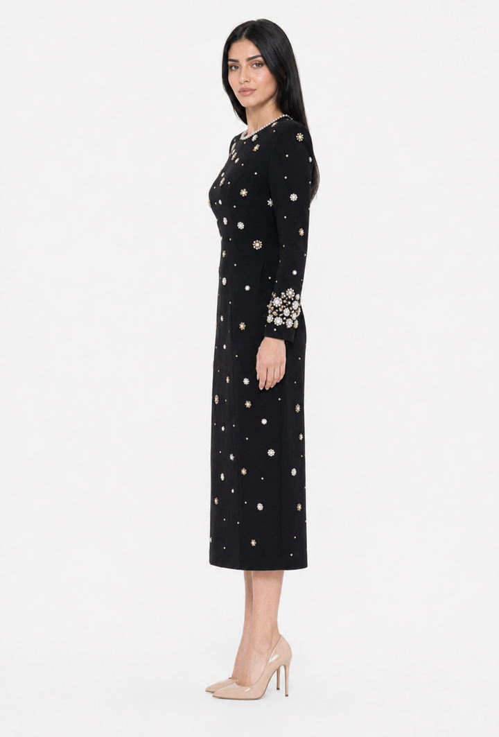 Crystal Embellished Midi Dress - Jilra