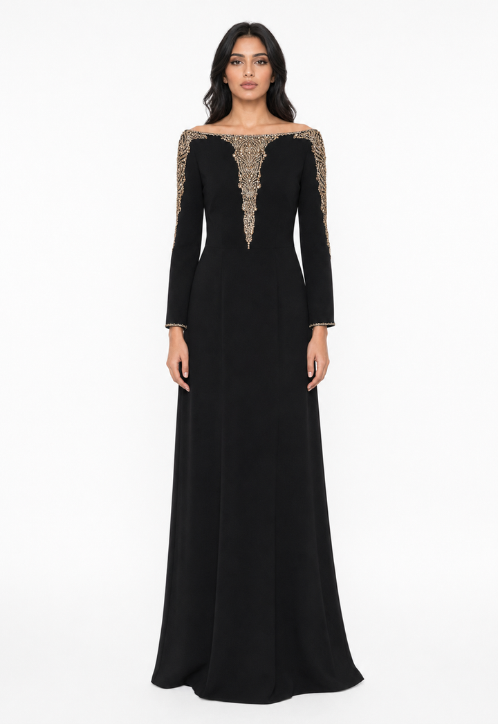 Beaded Illusion Neck Maxi Dress - Elara