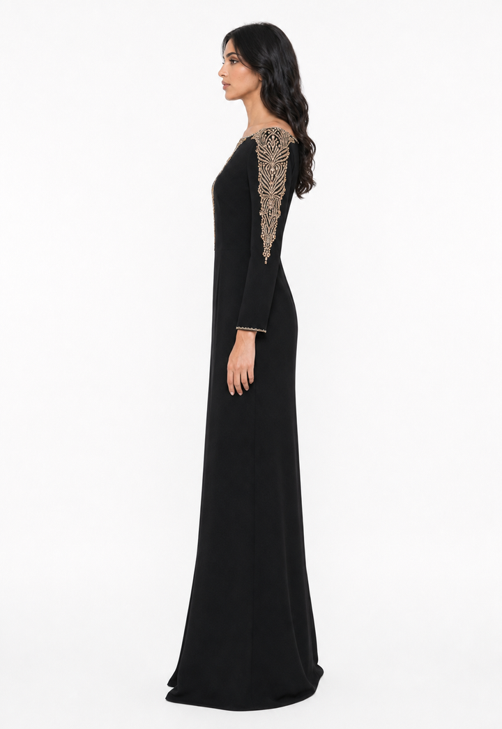 Beaded Illusion Neck Maxi Dress - Elara