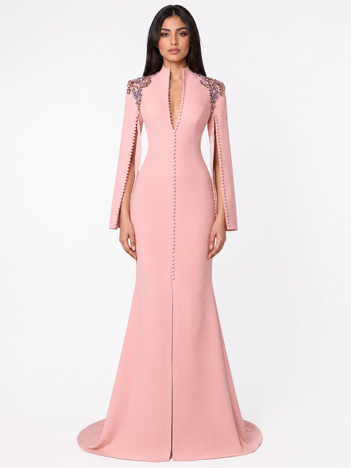 Cape Sleeve Embellished Mermaid Gown - Aria