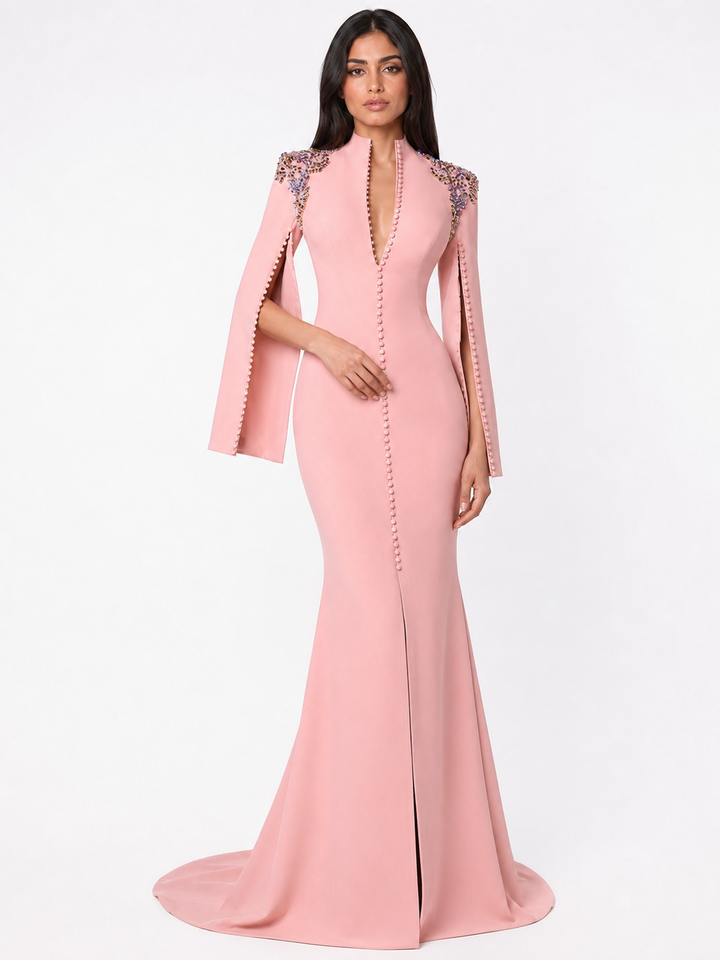 Cape Sleeve Embellished Mermaid Gown - Aria