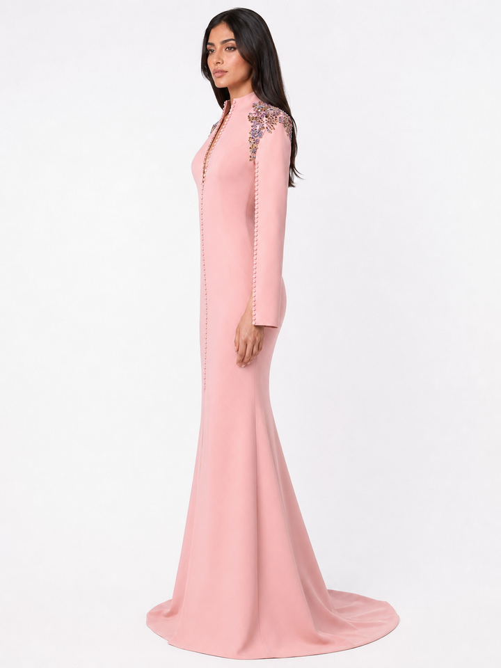 Cape Sleeve Embellished Mermaid Gown - Aria