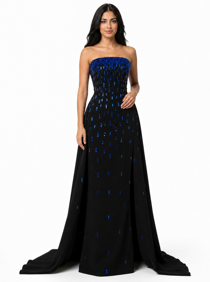 Strapless Crystal Train Evening Gown - Stella