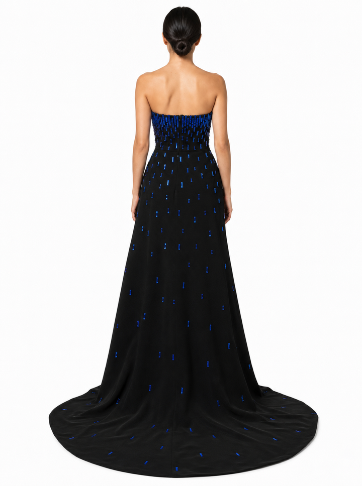 Strapless Crystal Train Evening Gown - Stella