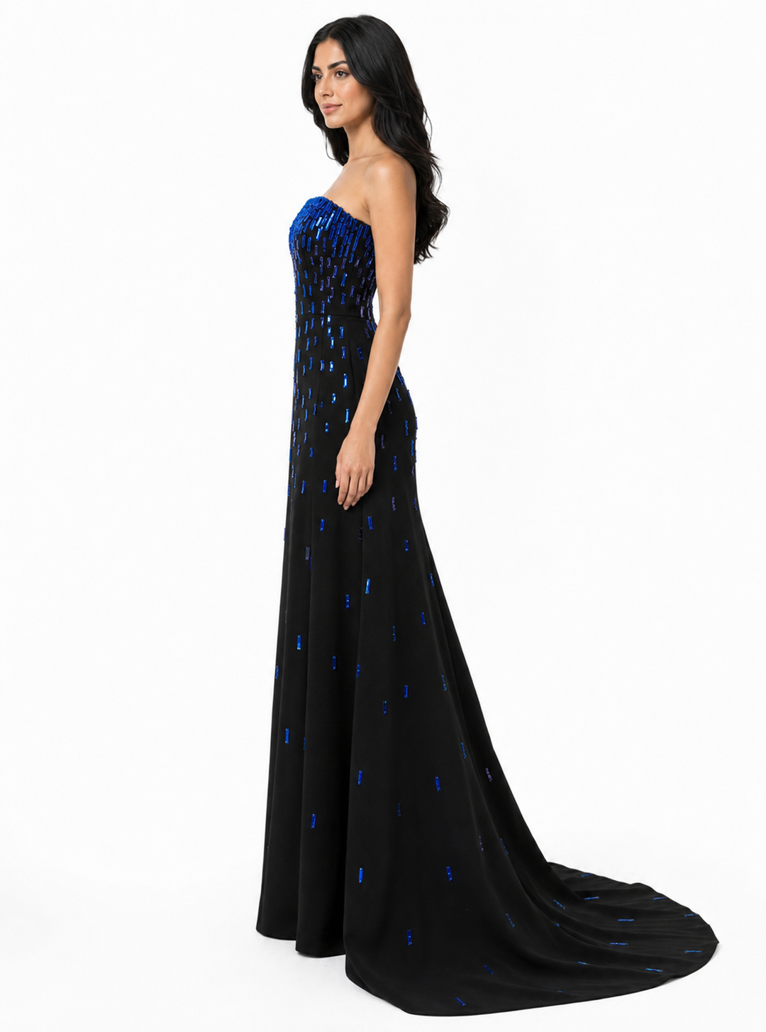 Strapless Crystal Train Evening Gown - Stella