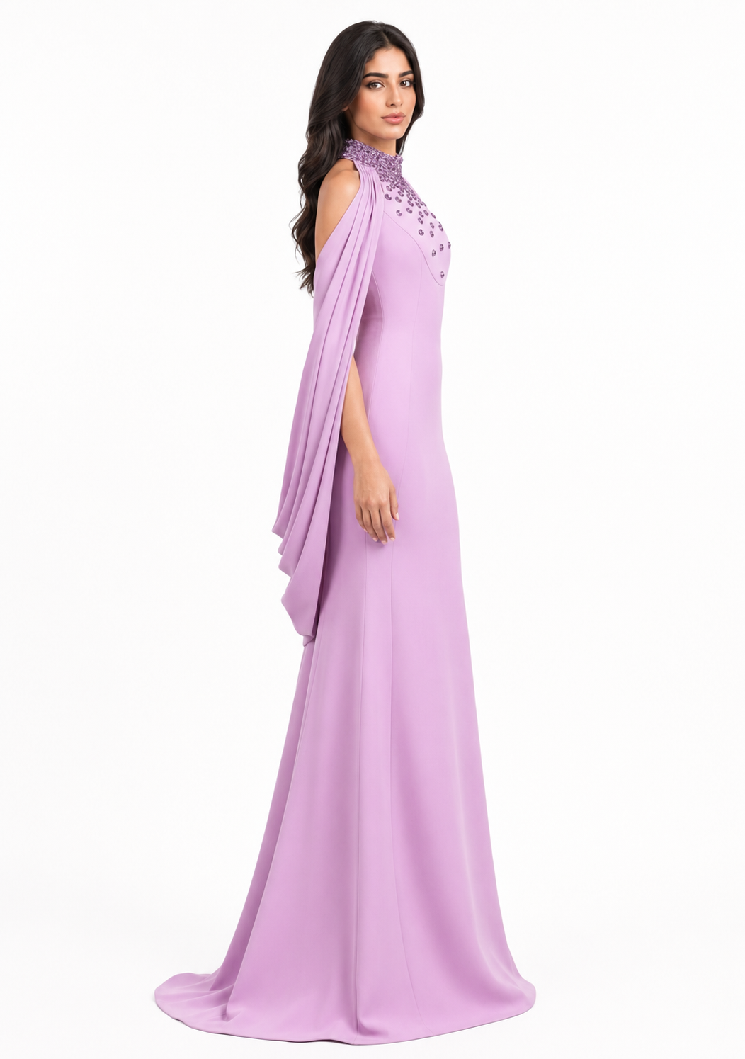 Crystal Cape Sleeve Mermaid Gown - Amala