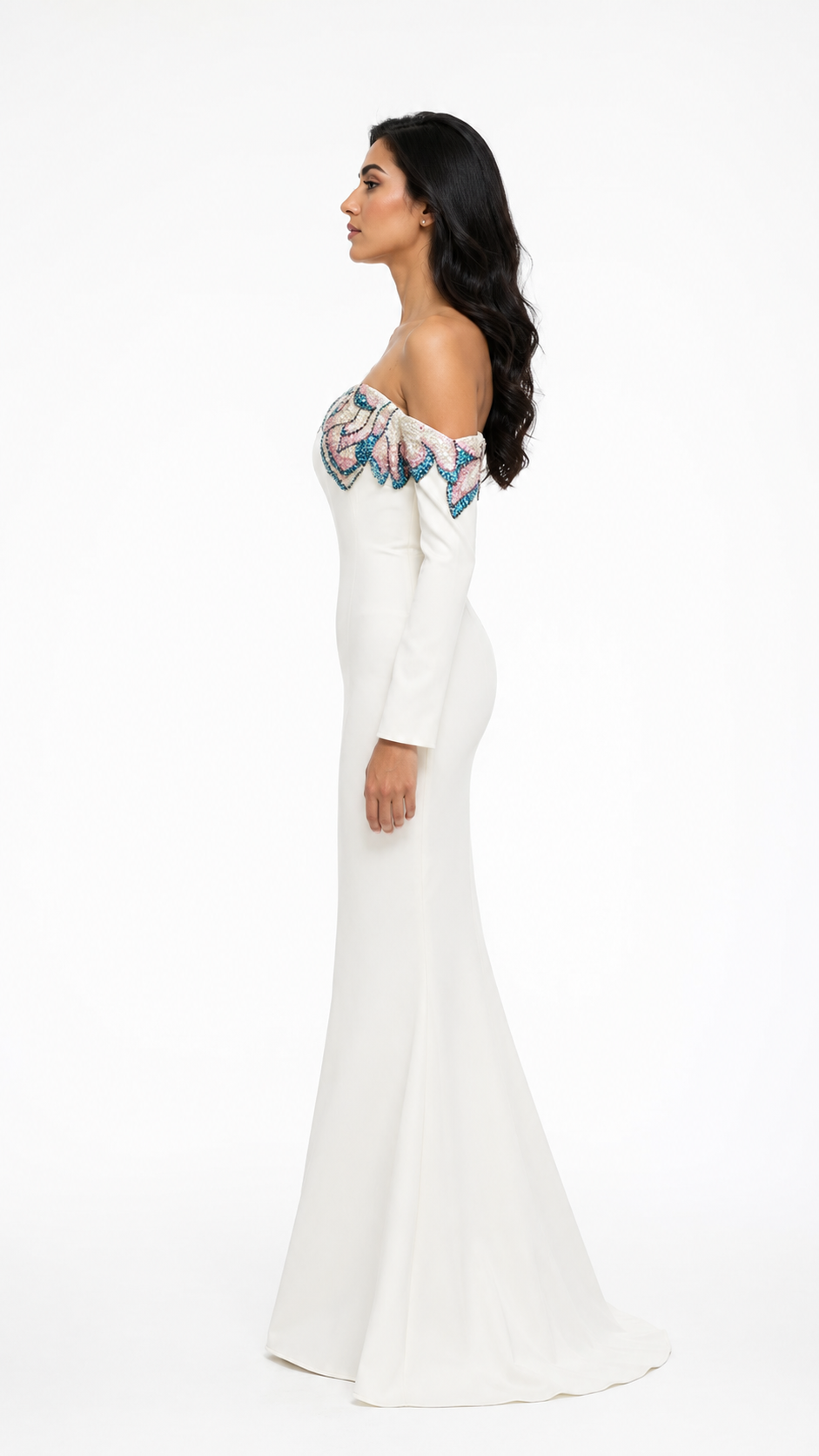 Off-Shoulder Floral Embellished Maxi Dress - Elara