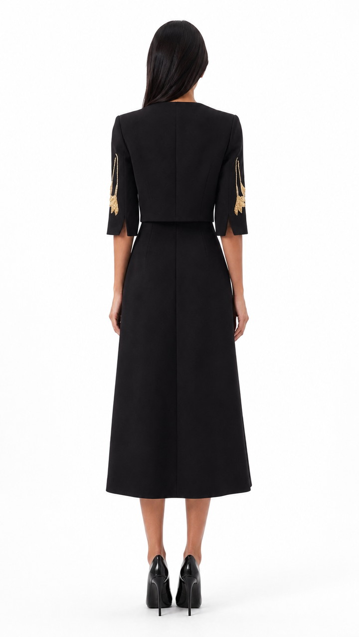 Embroidered Cropped Jacket & Midi Skirt Set - Vera