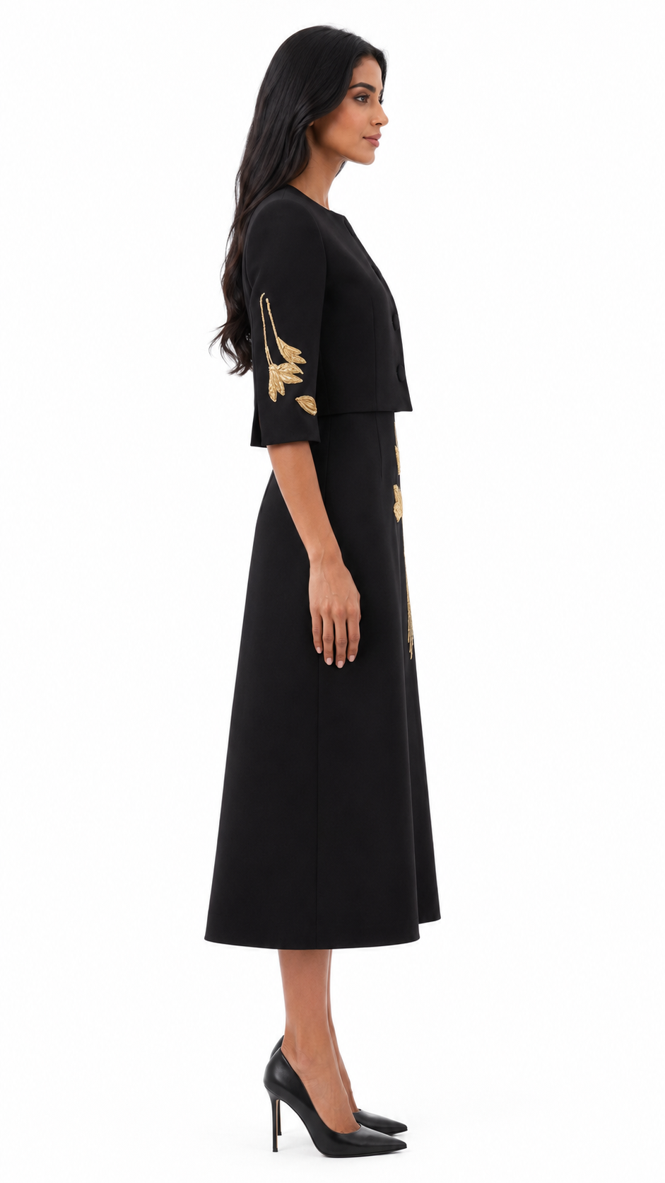 Embroidered Cropped Jacket & Midi Skirt Set - Vera