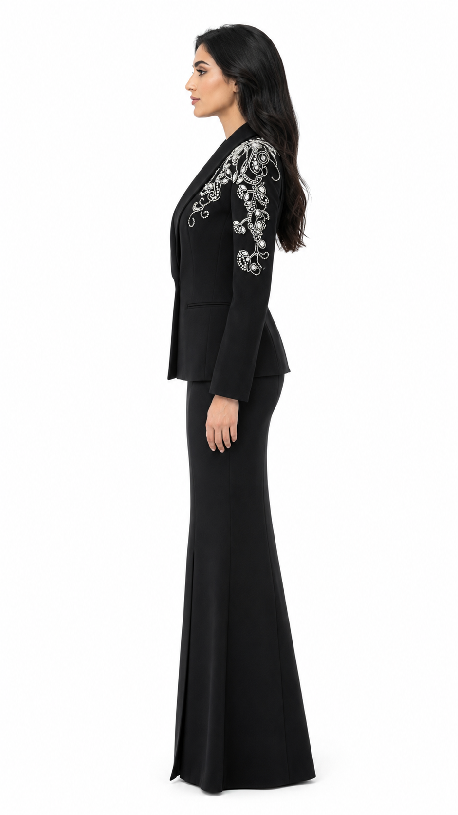Crystal Embroidered Blazer & Mermaid Skirt Set - Elara