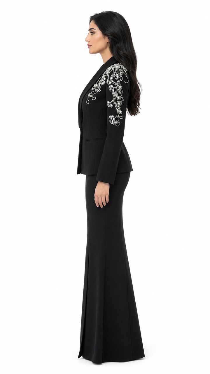 Crystal Embroidered Blazer & Mermaid Skirt Set - Elara
