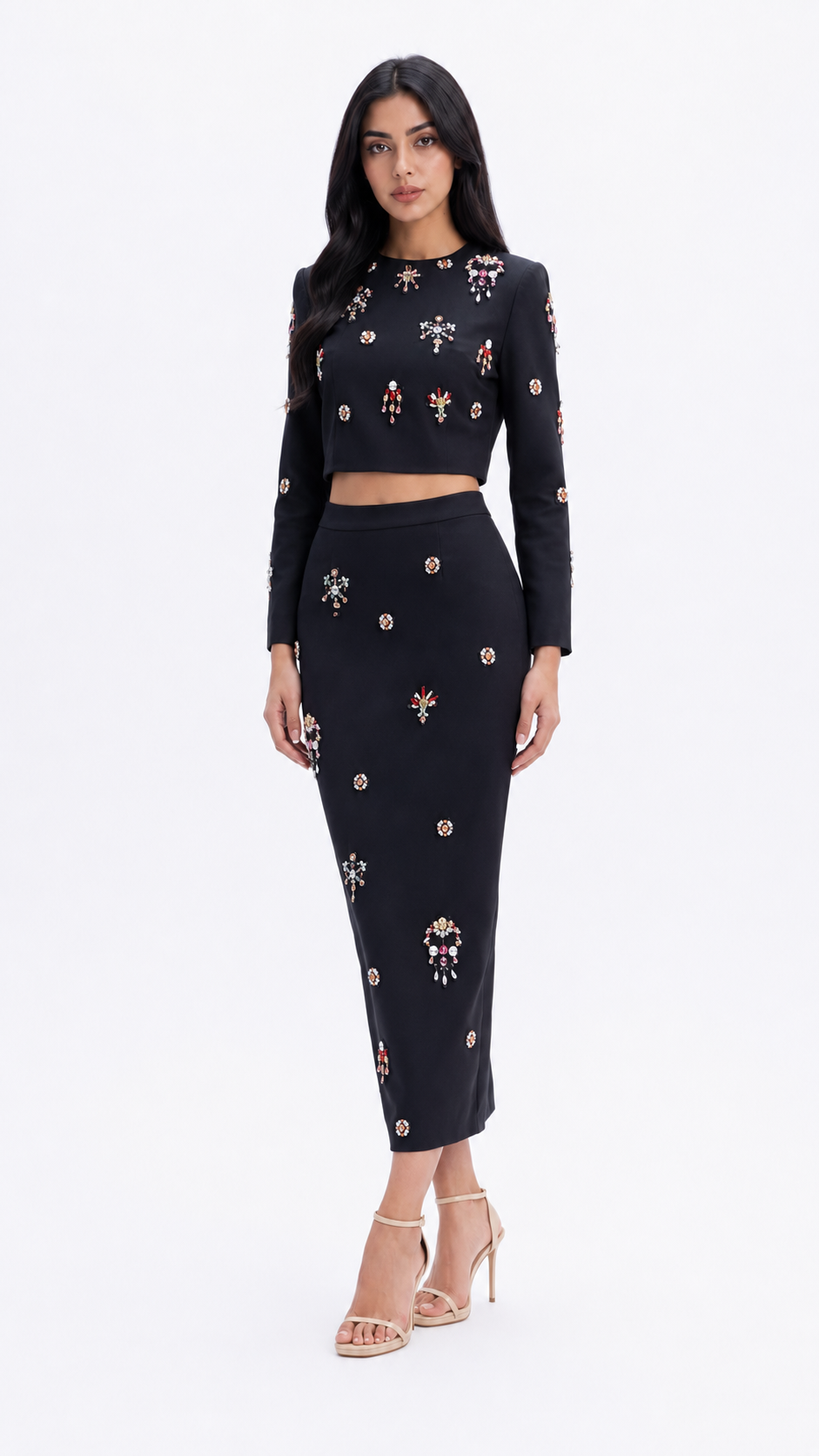 Crystal Embellished Crop Top & Pencil Midi Skirt Set - Zara