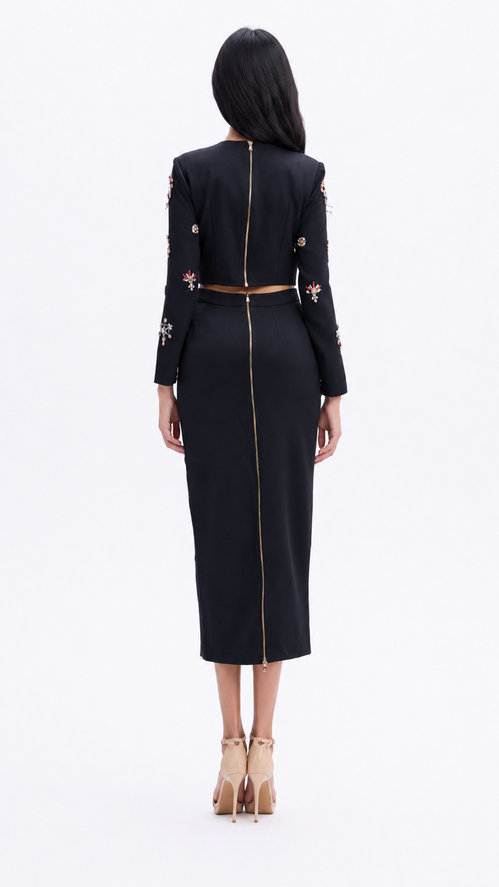 Crystal Embellished Crop Top & Pencil Midi Skirt Set - Zara