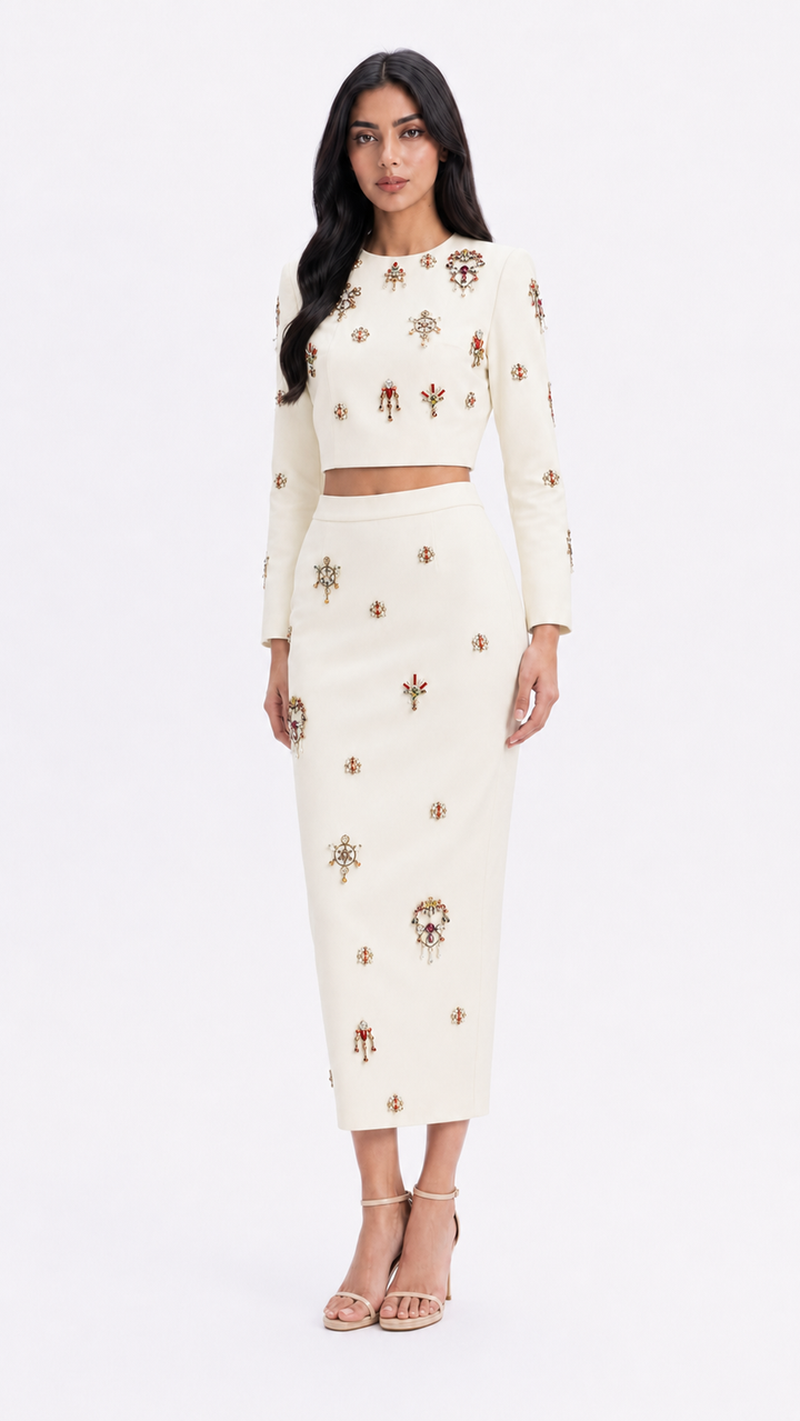 Crystal Embellished Crop Top & Pencil Midi Skirt Set - Zara