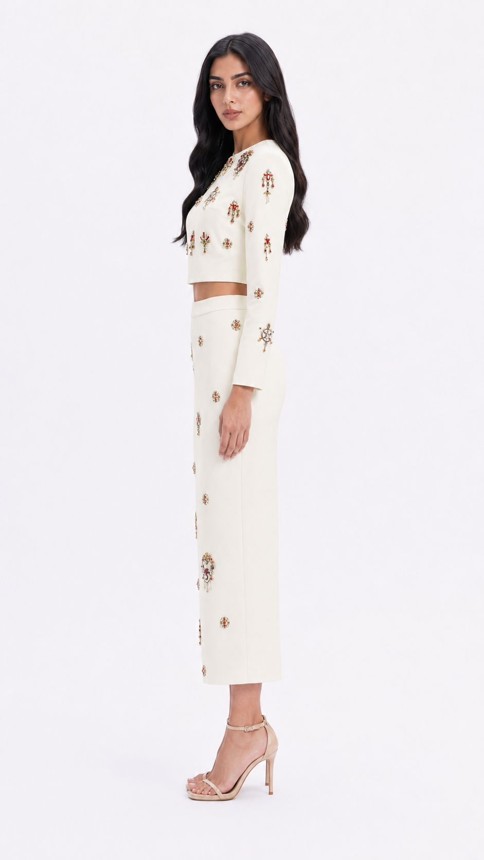 Crystal Embellished Crop Top & Pencil Midi Skirt Set - Zara