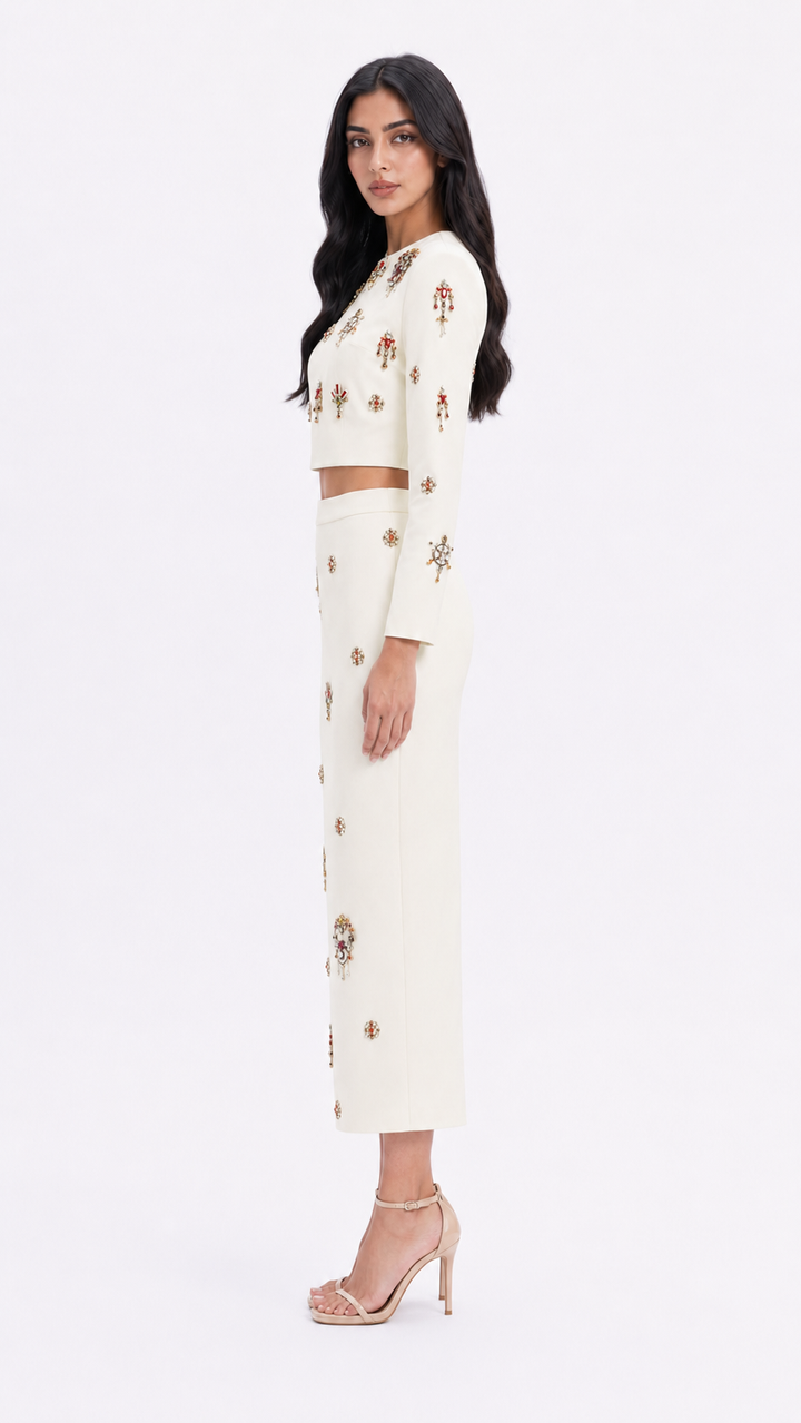 Crystal Embellished Crop Top & Pencil Midi Skirt Set - Zara