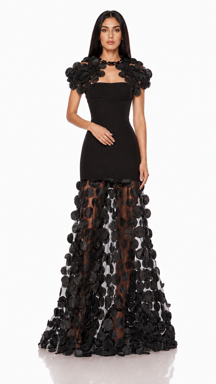 Black Floral Appliqué Mermaid Evening Gown – Aria