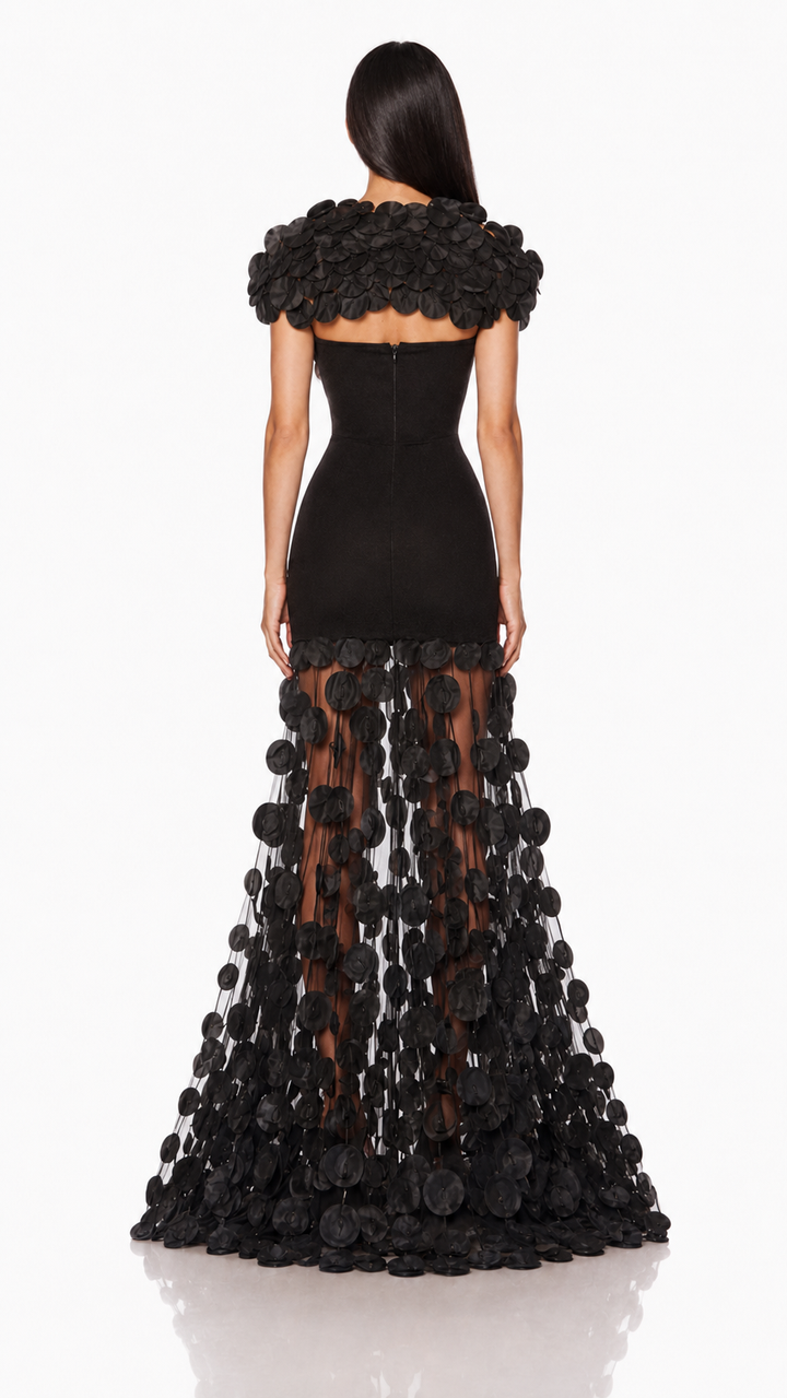 Black Floral Appliqué Mermaid Evening Gown – Aria