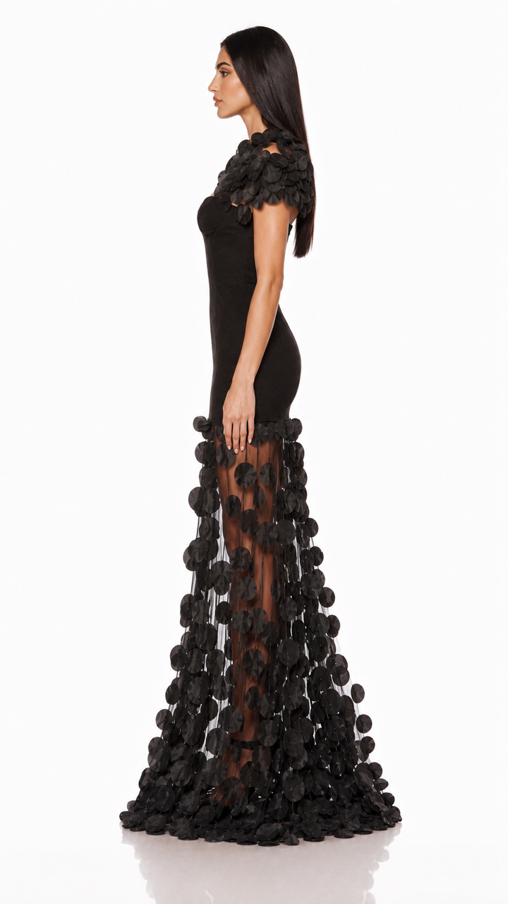 Black Floral Appliqué Mermaid Evening Gown – Aria