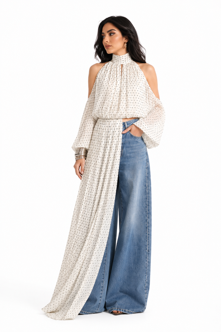 Polka Dot Cold-Shoulder Blouse – ELARA