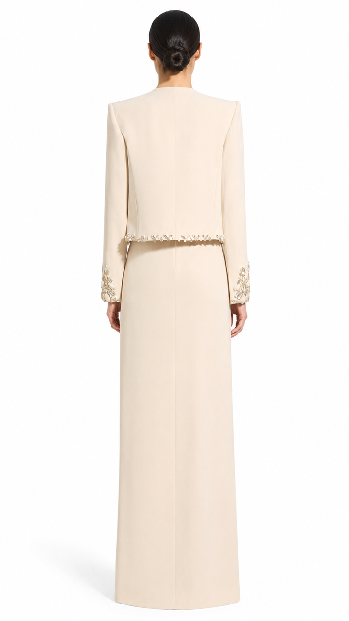 Champagne Embellished Jacket & Maxi Dress Set – CELESTE