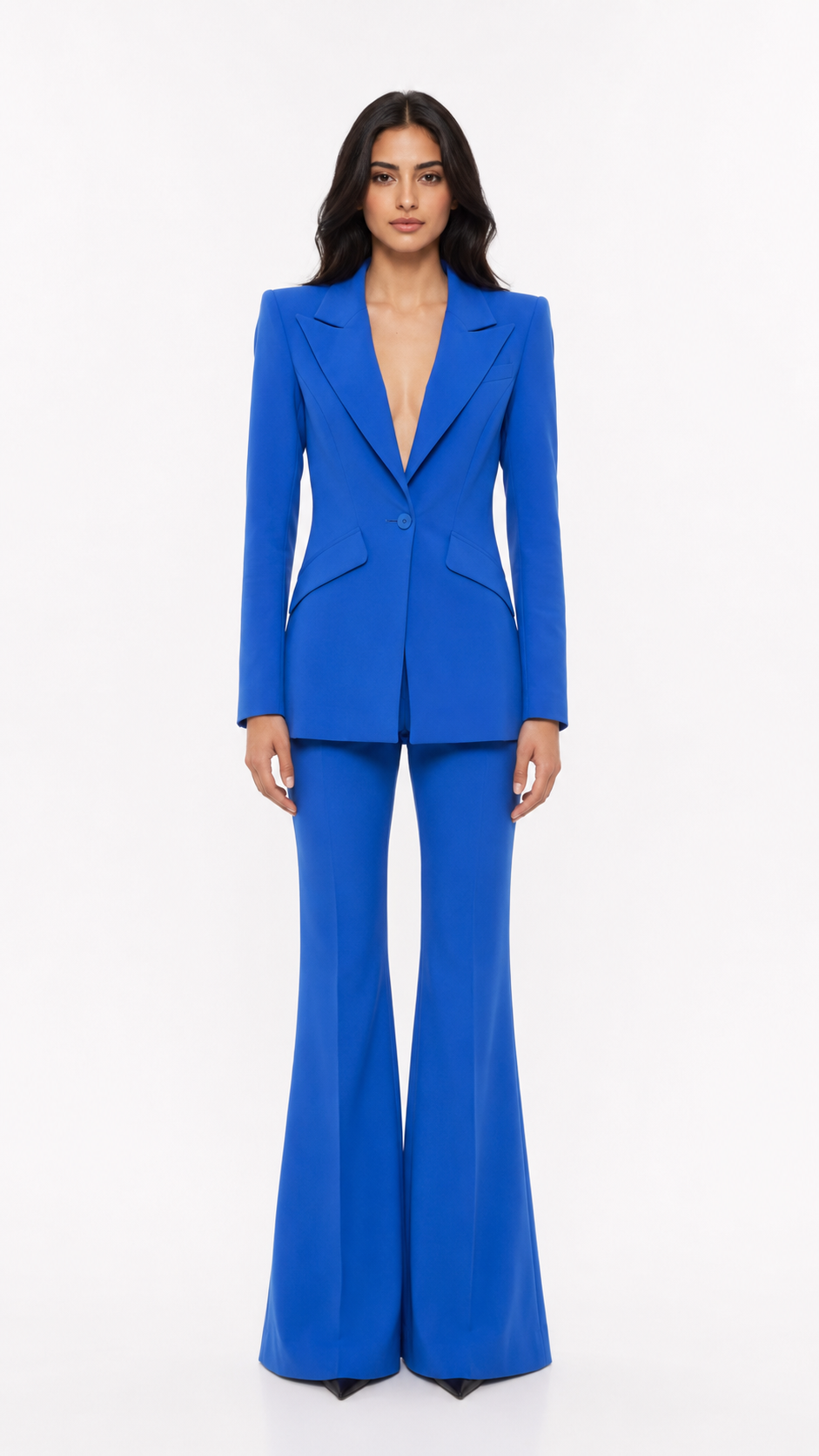 Royal Blue Tailored Blazer & Flared Pants Suit Set – VERA