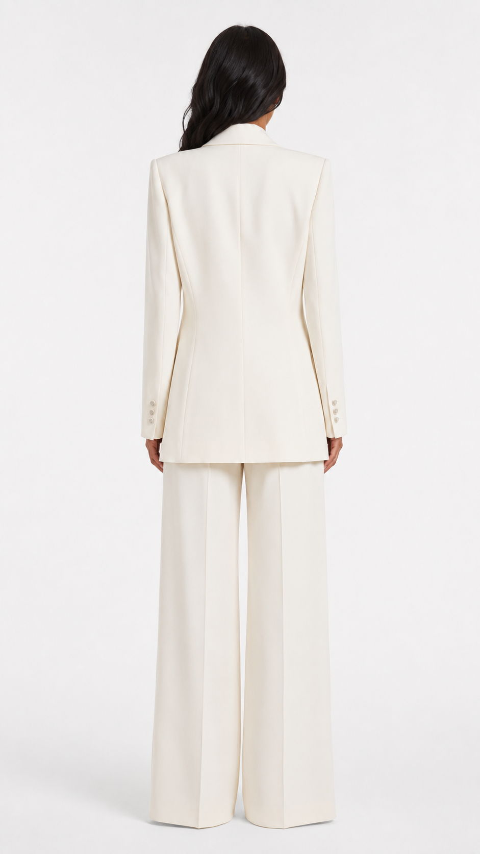 Ivory Draped Buckle Blazer & Wide-Leg Pants Suit Set – ARIA