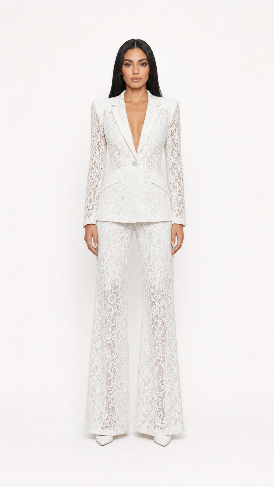 Black Lace Tailored Blazer & Wide-Leg Pants Set – ZARA