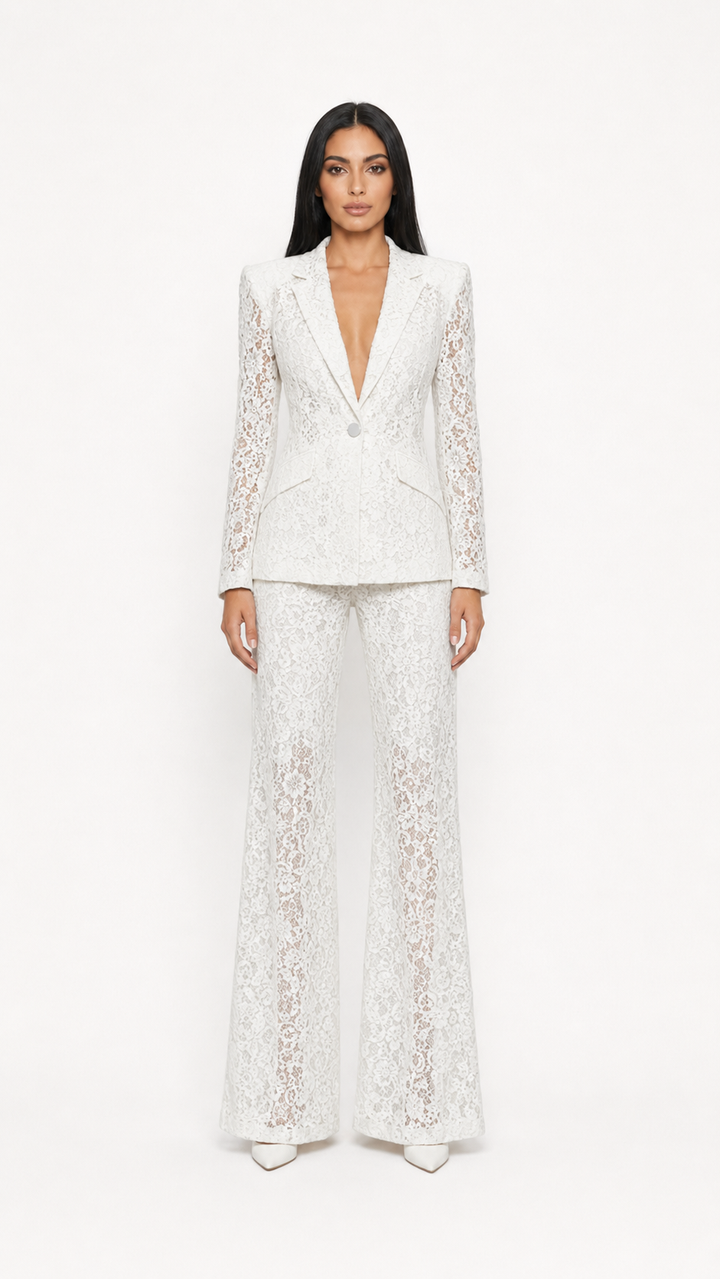 Black Lace Tailored Blazer & Wide-Leg Pants Set – ZARA