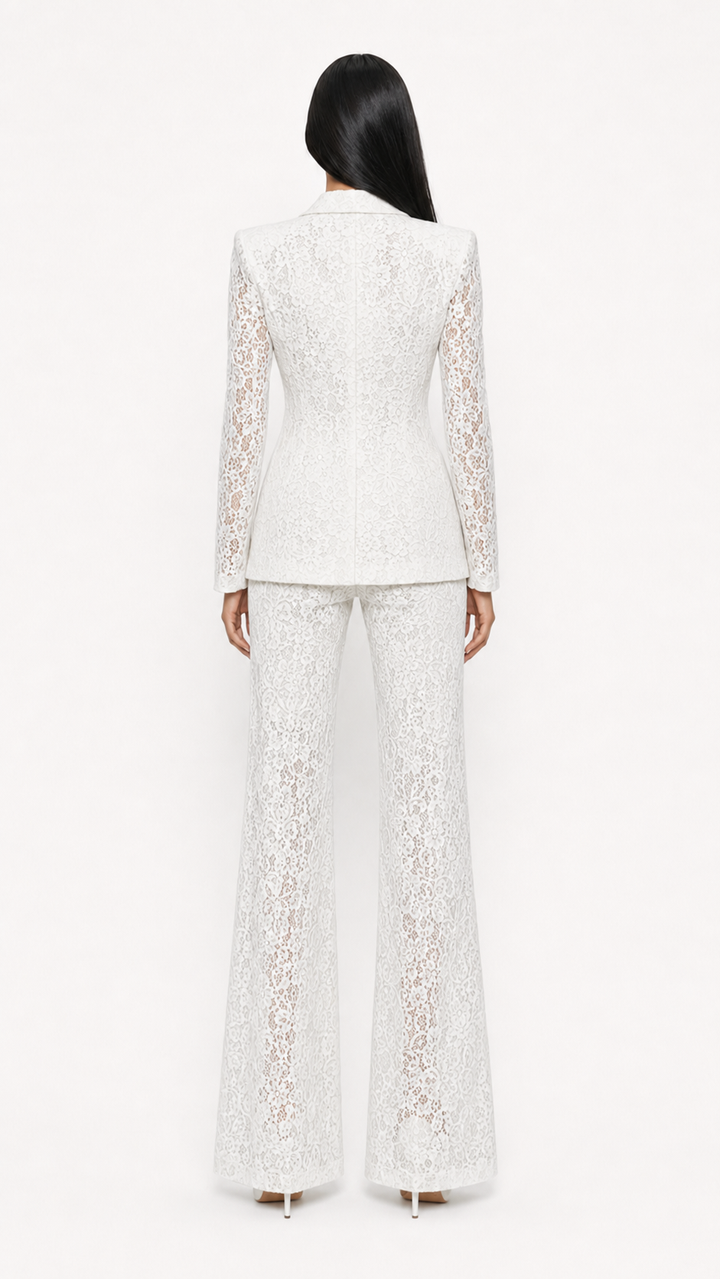 Black Lace Tailored Blazer & Wide-Leg Pants Set – ZARA