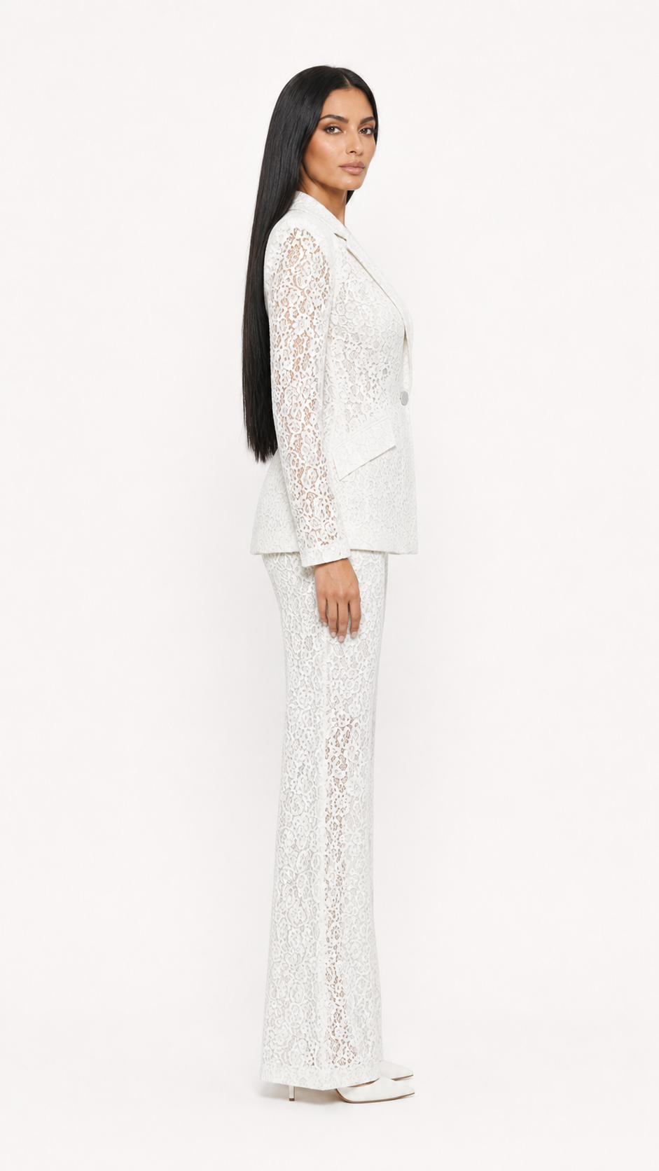 Black Lace Tailored Blazer & Wide-Leg Pants Set – ZARA