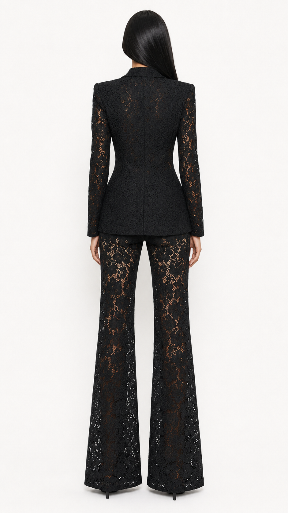 Black Lace Tailored Blazer & Wide-Leg Pants Set – ZARA