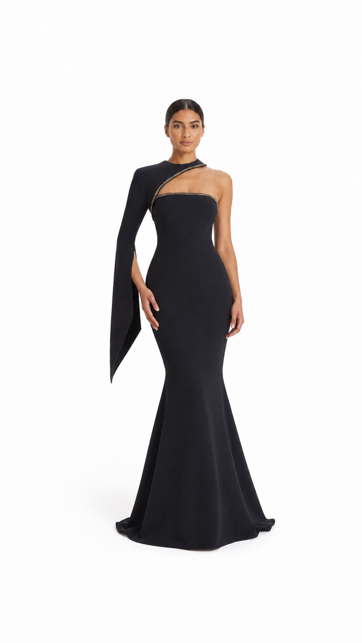 Black Embellished One-Shoulder Mermaid Dress – Iris