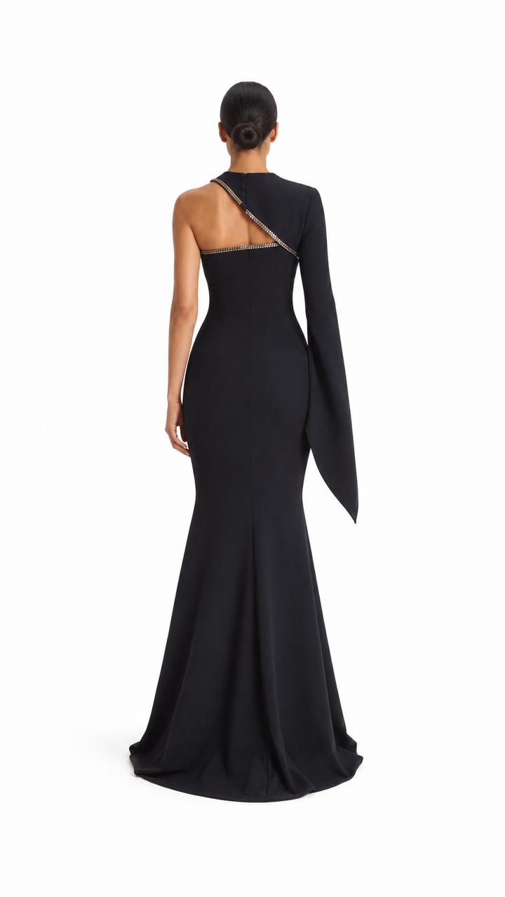 Black Embellished One-Shoulder Mermaid Dress – Iris