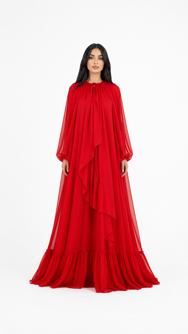 Red Chiffon Cape Maxi Dress – Nova