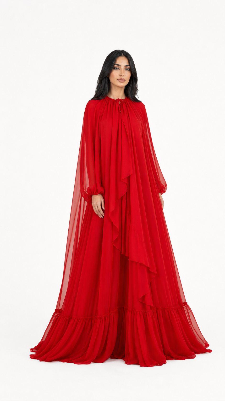 Red Chiffon Cape Maxi Dress – Nova –