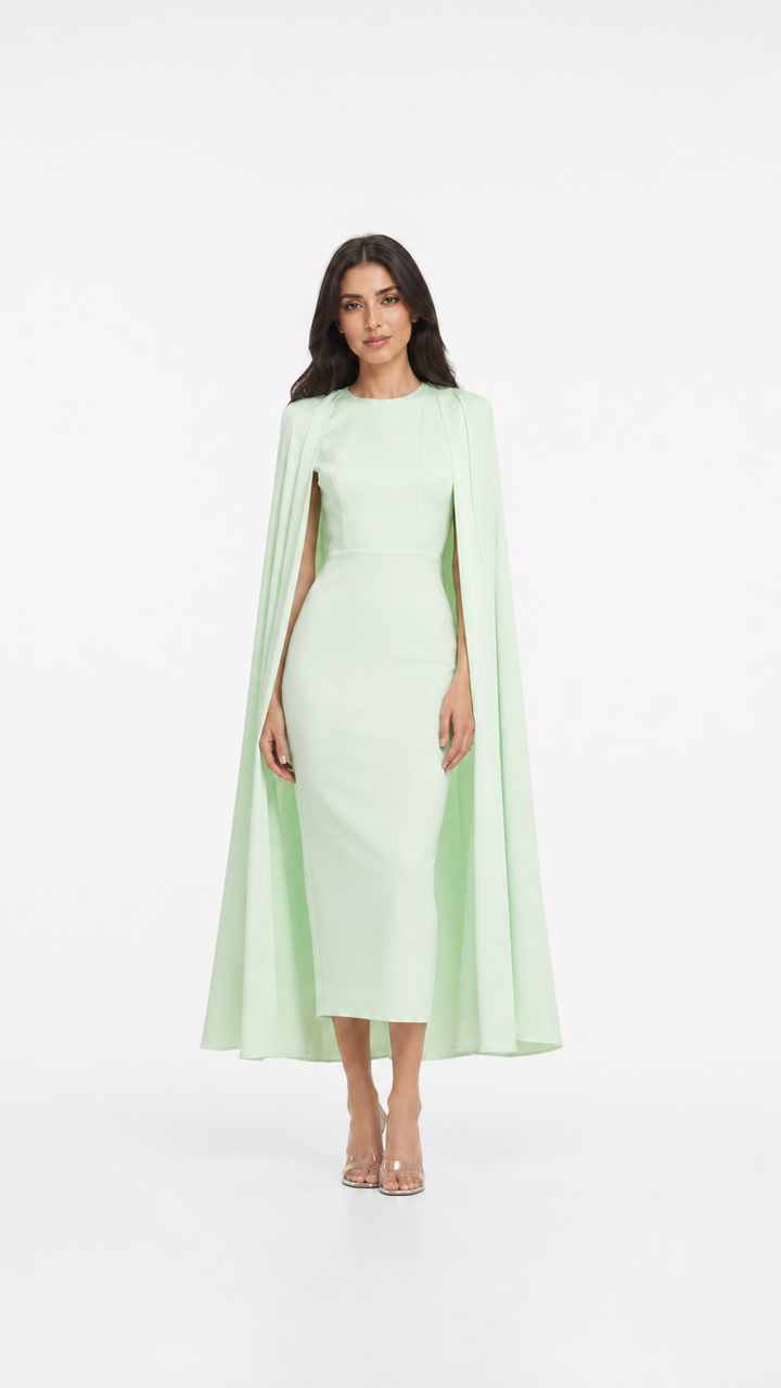 Mint Green Cape Midi Dress – Celeste