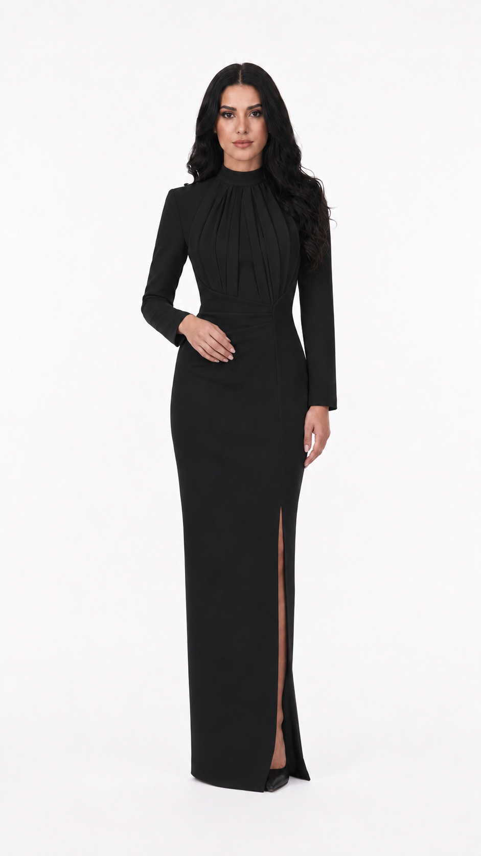 Ivory High Neck Draped Split Evening Gown – STELLA