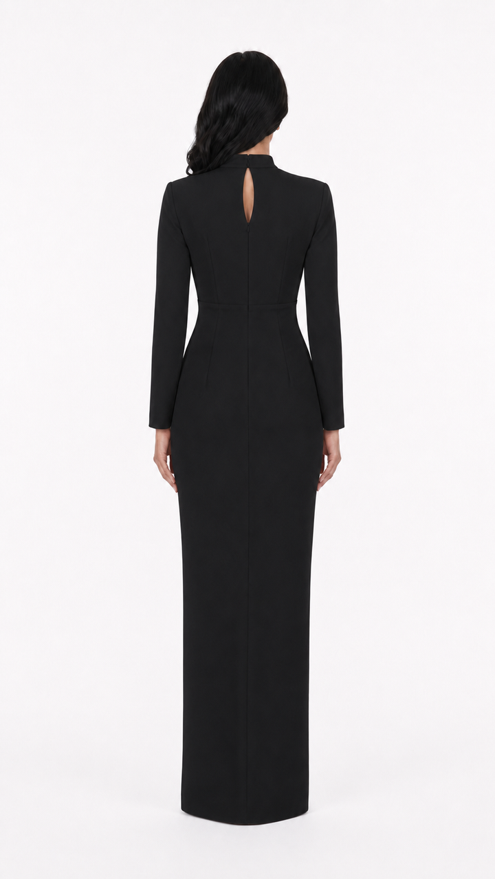 Ivory High Neck Draped Split Evening Gown – STELLA