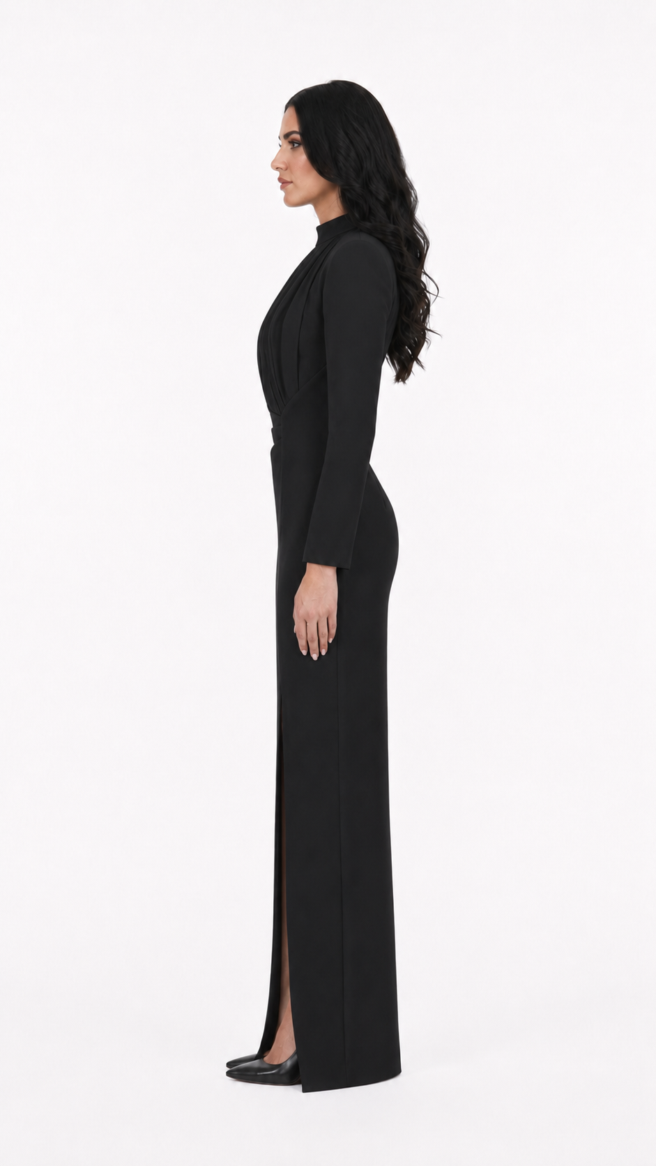 Ivory High Neck Draped Split Evening Gown – STELLA